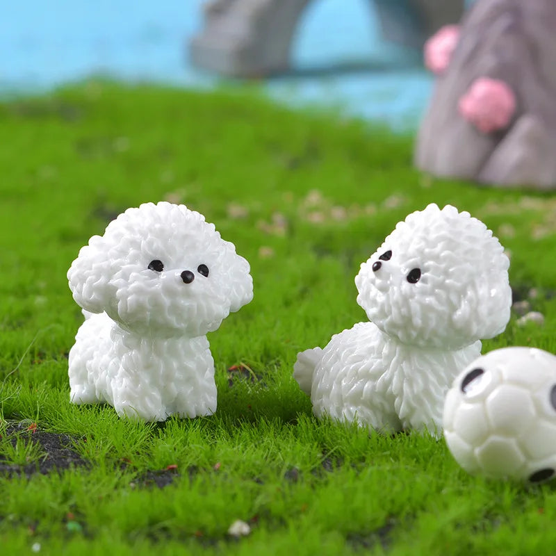 Mini figuras de perro Bichón Frisé, manualidades en miniatura para jardín de hadas, bricolaje, dormitorio infantil, sala de estar, coche, decoración de escritorio para el hogar
