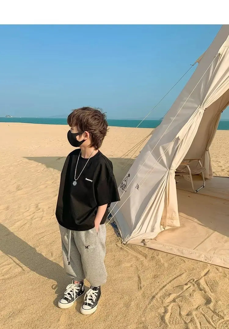 Camiseta de manga corta de verano para niños, Top de cuello redondo para niños pequeños y medianos, moda informal versátil de media manga