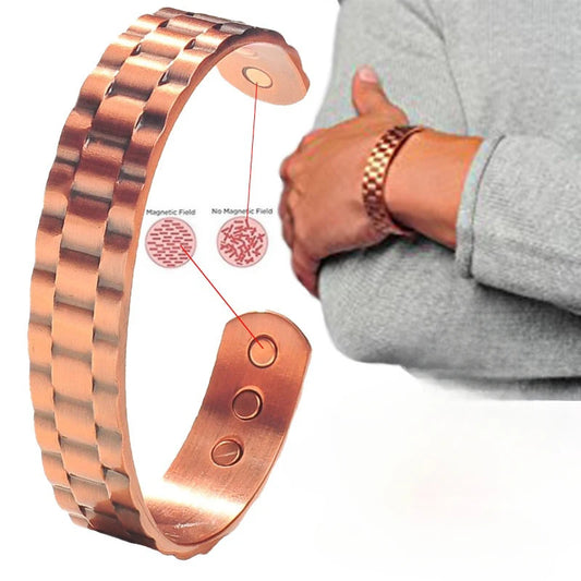 Pulsera de cobre puro para hombre con imanes ajustables para artritis y terapia magnética.