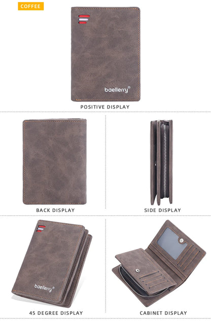 New Leather Men Wallets High Quality Zipper Short Desigh  Wallet Hipster Credit Card Holders Inserts Coin Purses Vintage Walltes