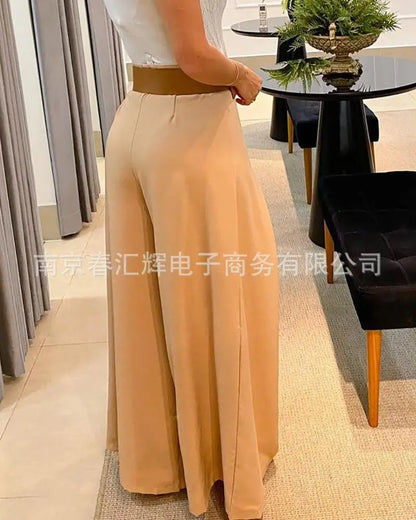 Women's New Casual Solid Color High Waist Wide Leg Pants Temperament Commuting Female Clothing Fashion Loose Trousers