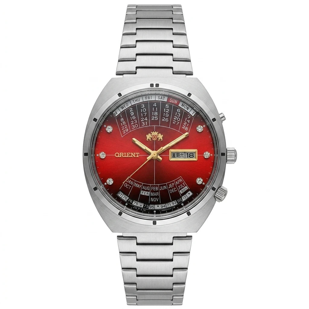 Relógio masculino automático vintage com calendário perpetuo em aço inoxidável