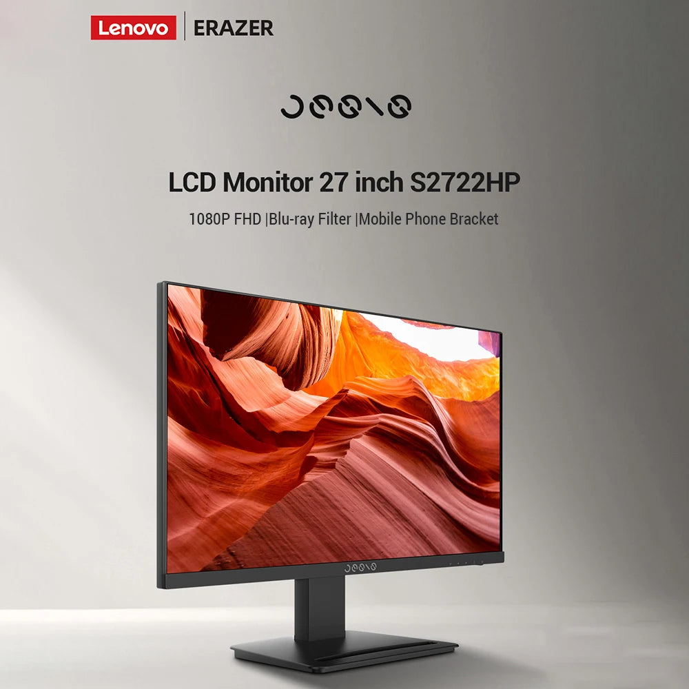 27inch LCD Monitor 1080P FHD 75Hz, Blu-ray Filtered Screen HDR 10 178°Wide Viewing Angle, Mobile Phone Bracket for Office Game