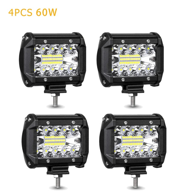 Barra de luz LED para carro, projectores 4x4 offroad, lâmpada de nevoeiro, 12V, farol de diodo 24V, caminhão, fazenda, trator, barco, SUV, ATV, luz de trabalho