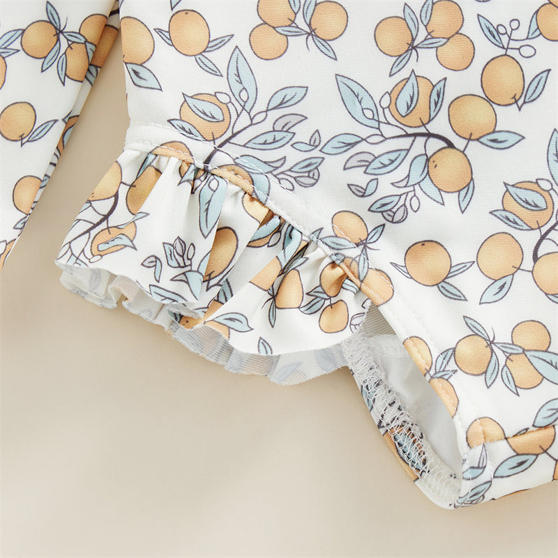 Kids Baby Girl Summer Swimwear Floral Print Backless Ruffles Long Sleeve Bodysuit Bathing Suit Girls Beachwear 0-4 Years