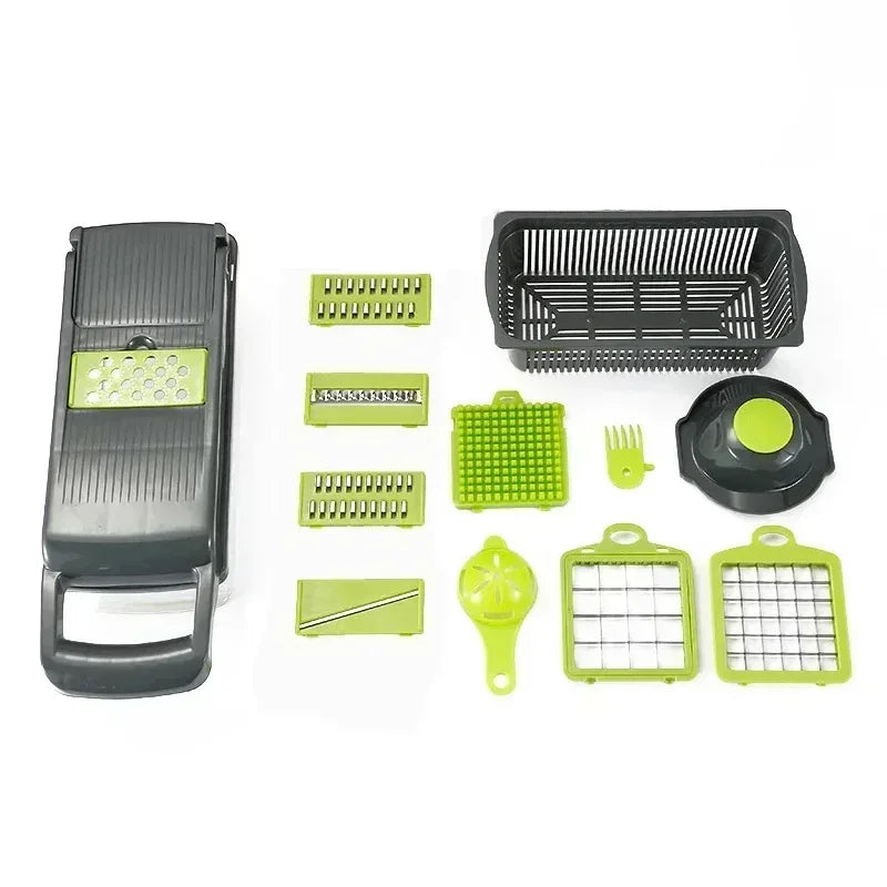Picadora de verduras multifuncional 14/16 en 1 con mango, rallador de alimentos, picadora de alimentos, rebanadora de verduras, cortadora de dados, artículos de cocina