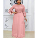 Vestidos africanos de talla L a 3XL para mujer, primavera y otoño, vestido largo de poliéster de color liso con mangas tres cuartos para mujer africana