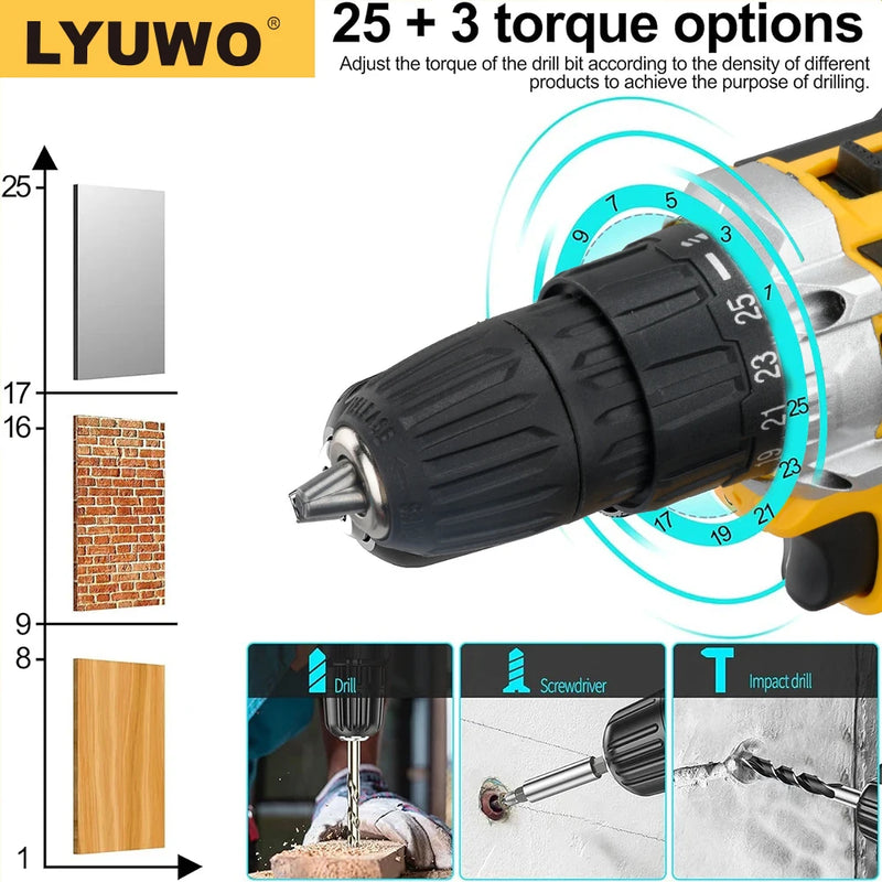 LYUWO Rechargeable Electric Hand Drill, Pistol Drill, Electric Screwdriver, Household Impact Hand Drill Tool,Use MT Battery