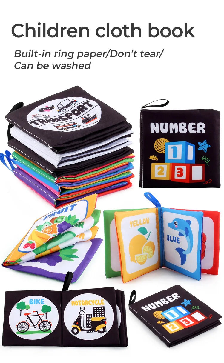 4 Pages Enlightenment Early Learning Books Children Black and White Cloth Book for Kids Montessori Educational Toys