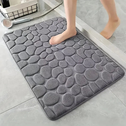 3D Non-Slip Bathroom Mat Bath Mats Absorbent Doormat Carpet Cobblestone Embossed Door Floor Mats Machine Washable Quick Drying
