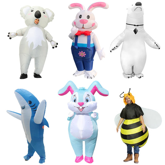 Adult Cute Animals Inflatable Costume Bunny Zebra Shark Bee Koala Cosplay Funny Suits For Halloween Purim Fancy Mascot Costumes