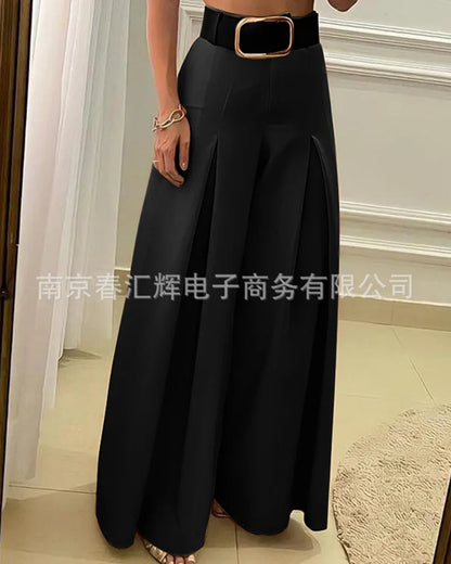 Women's New Casual Solid Color High Waist Wide Leg Pants Temperament Commuting Female Clothing Fashion Loose Trousers