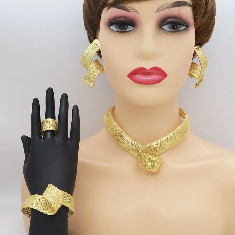 Women's Jewelry Sets Gold Plated Sprial Necklaces Simple Earrings Italian Fashion Rings Bracelets Wedding Accessories