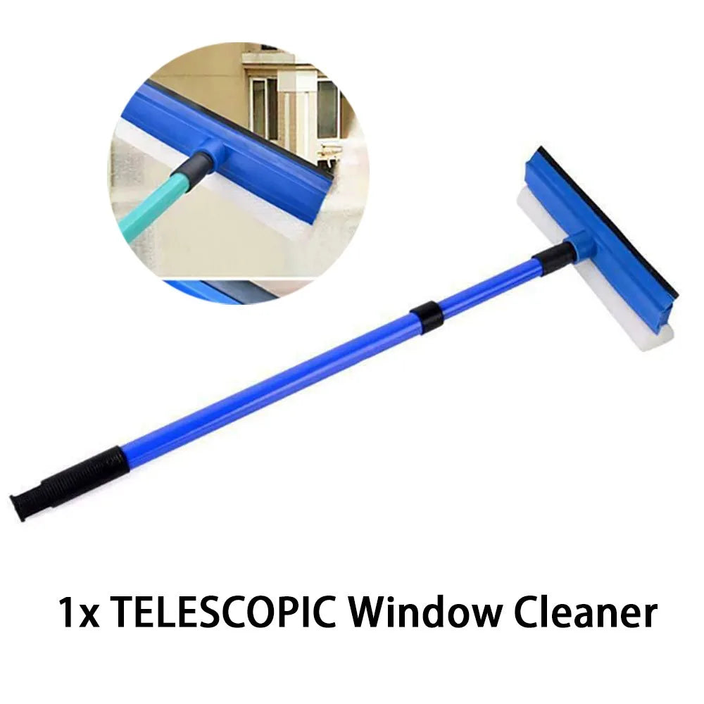 2-in-1 Telescopic Window Glass Cleaner Wiper Long Handle Sponge Brush Window Mop Squeegee Wiper Cleaning Tool
