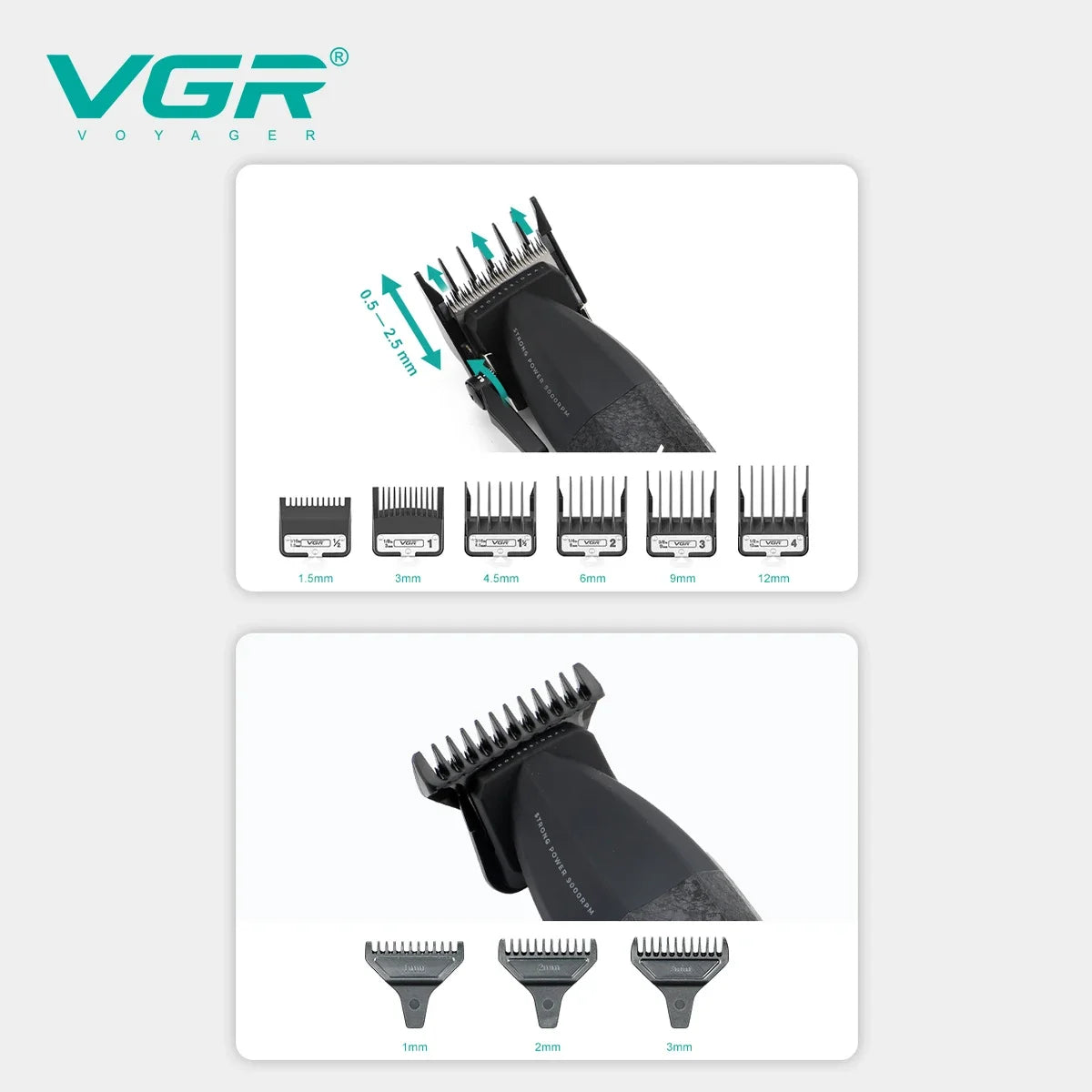 VGR Hair Trimmer Professional Hair Clippers Adjustable Hair Cutting Machine 9000 RPM Cordless Clippers and Trimmers Set V-640 S3