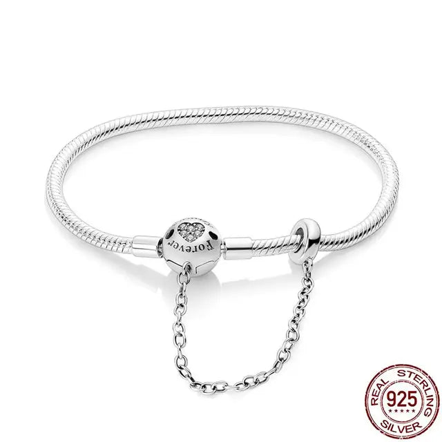 Original 925 Silver Bracelet Snake Chain 17-20 Evil Eye Heart Star Zircon For Charms Beads Pendant Anniversary Jewelry Making Gifts 