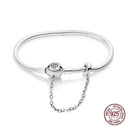 Original 925 Silver Bracelet Snake Chain 17-20 Evil Eye Heart Star Zircon For Charms Beads Pendant Anniversary Jewelry Making Gifts 