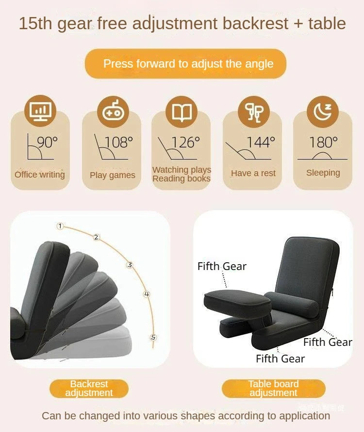 4in1 Adjustable Chaise Lounge Sofa, Floor Lazy Sofa Bed, 15-Position Folding Padded Lounger Bed with Pillow Chaise Couch