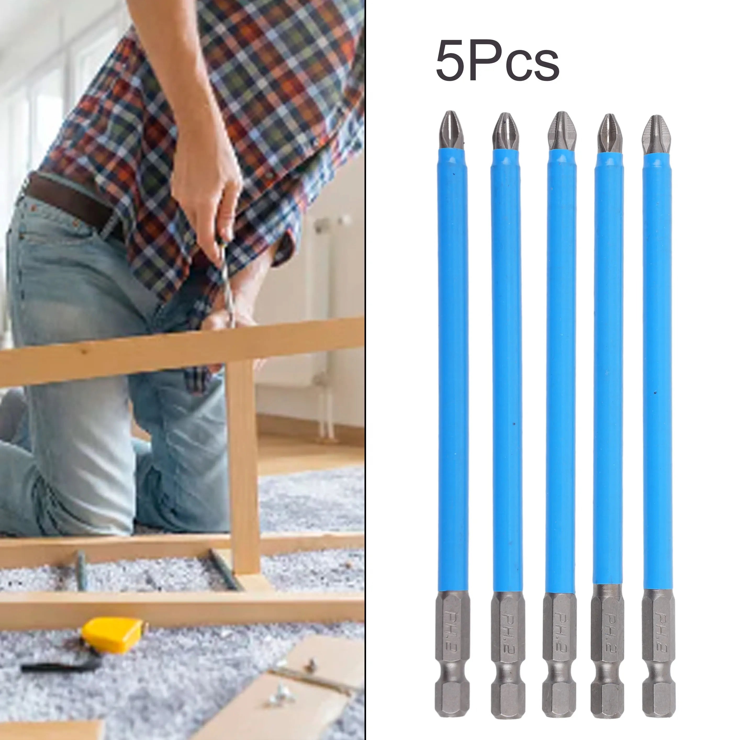 5Pcs PH2 Extra Long 127mm Magnetic Non-slip Screwdriver Bit Set 1/4 Hex Shank