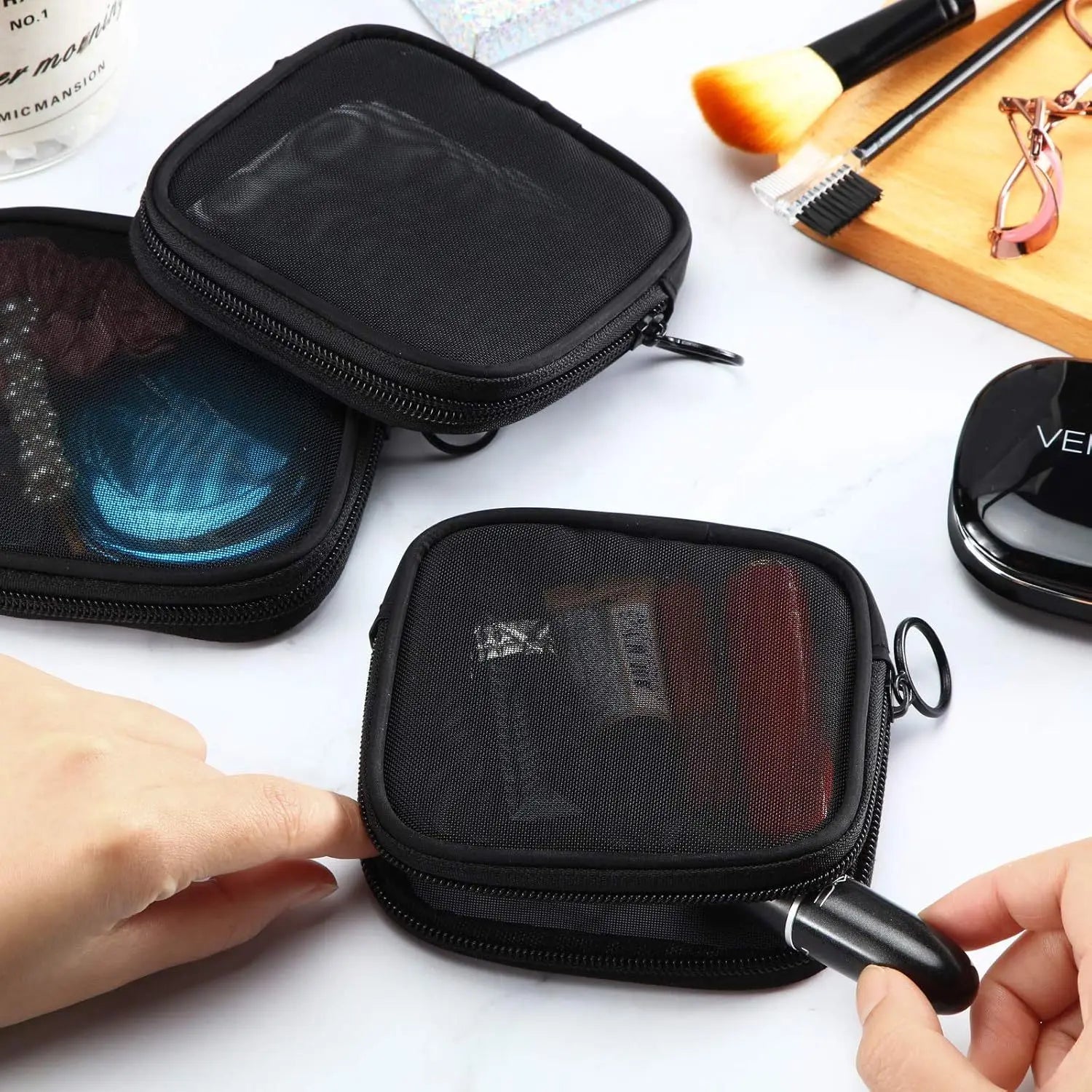 Transparent Mini Cosmetic Bag Small Travel Black Mesh Simple Makeup Bags Girl Storage Toiletry Wash Lipstick Cases