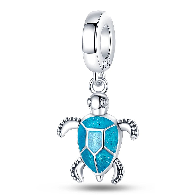 Ocean Series - Original Genuine 925 Sterling Silver Turtle Crab Mermaid Charm Beads Suitable for 3mm Bracelet DIY Making Pendant