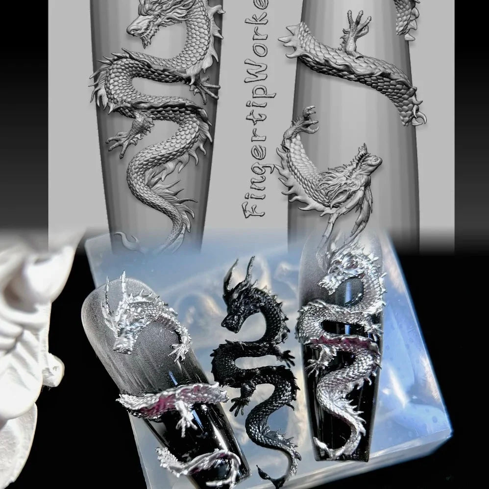 1Pc Chain Ice Flower Fox Spoon Fork Dragon Snake Butterfly 3D Acrylic Mold Nail Art Decorations  DIY Design Silicone Nails Mold