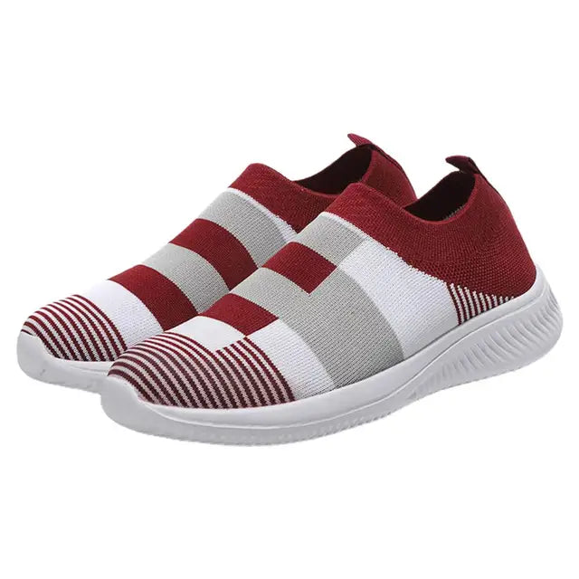 Sapatilhas femininas vulcanizadas leves, sapato de caminhada, mocassins casuais, tênis, meia de deslizamento, malha, moda feminina, 2022