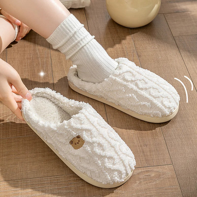 Zapatillas de casa lisas con diseño de rayas para mujer, zapatos de algodón antideslizantes con suela suave, Zapatillas de felpa suaves y cálidas para interiores, Invierno 2024