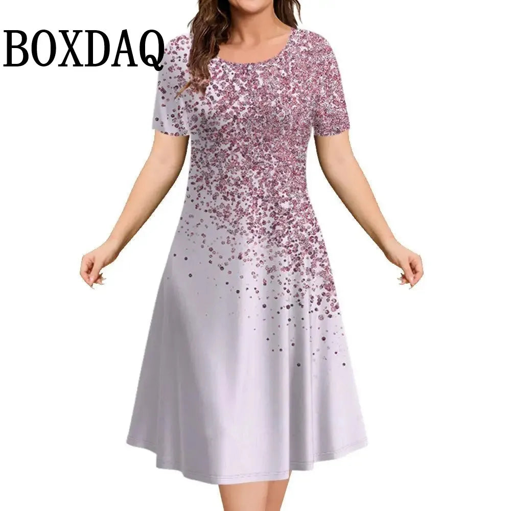 Tie Dye Gradient 3D Print Womens Dress Summer Plus Size Short Sleeve O-Neck Loose A-Line Dress Casual Fashion Women Clothing 9XL