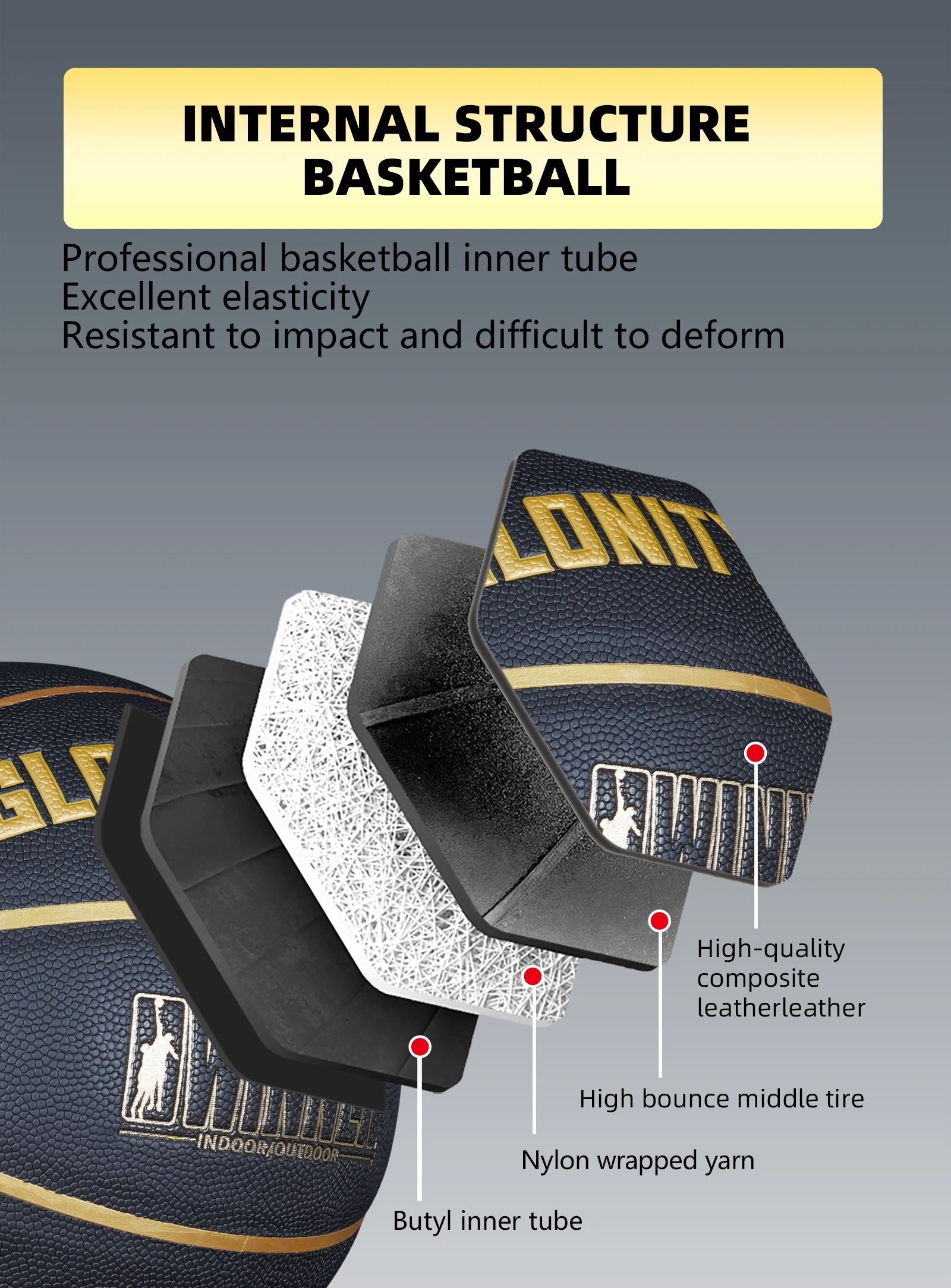 Black Gold Basketball Official Size 7 Composite Leather For Men's and Women's Outdoor Indoor Durable Training Ball High Quality