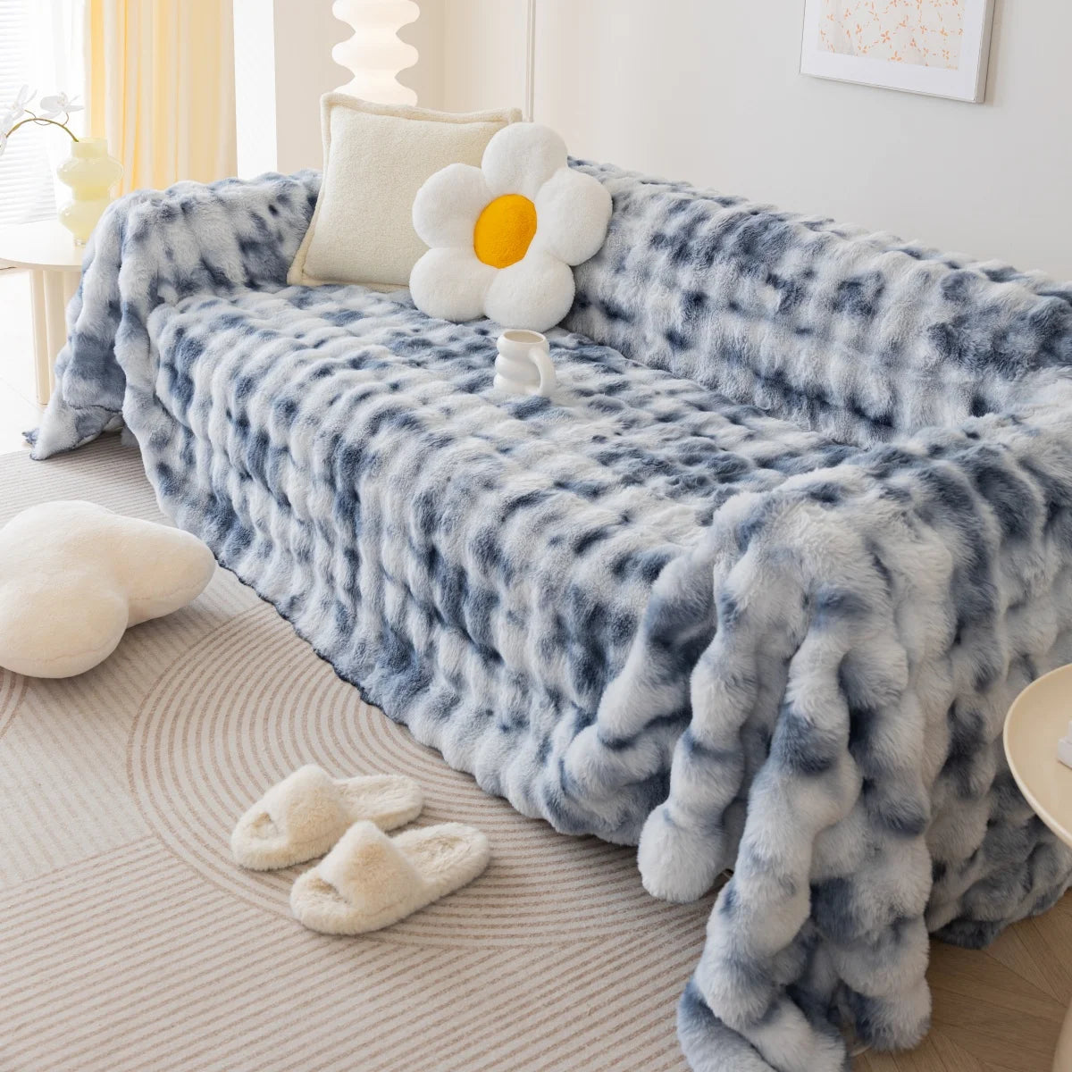 Bubble Imitation Fur Sofa Towel Faux Fur Sofa Cover Blanket Couch Cover Universal for Living Room Warm