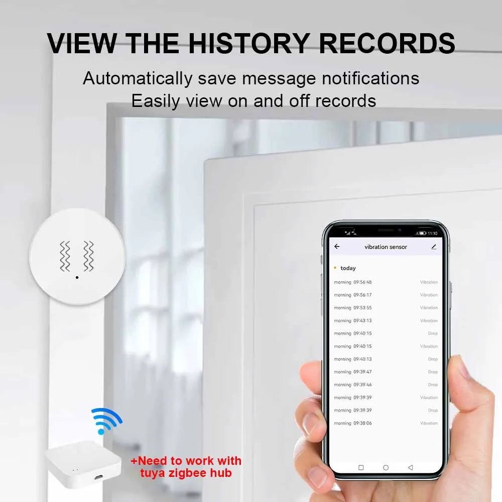 Tuya ZigBee Vibration Detector Smart Life App Monitor remote Security Protection Zigbee Sensor Motion Shock Alarm Need Gateway
