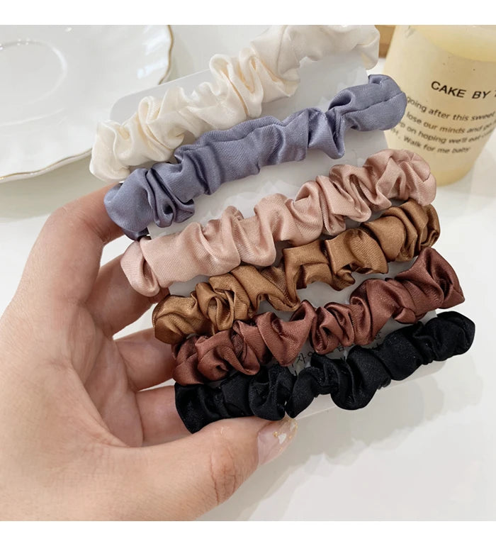 3/5/6Pcs Elegant Ponytail Holder Rubber Band Elastic Hairband Hair Accessories Silk Satin Scrunchies Women Solid Color Hair Rope