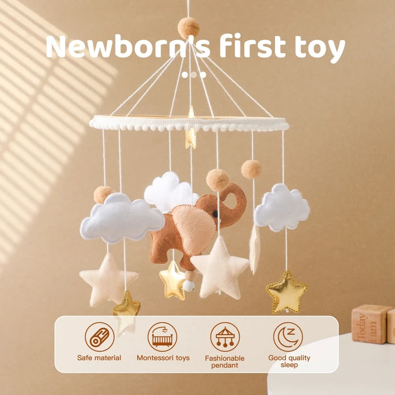 Crib Mobile Bed Bell Wooden Baby Rattles Soft Felt Cartoon Animal Bed Bell Newborn Music Box Hanging Toy Crib Bracket Baby Gifts