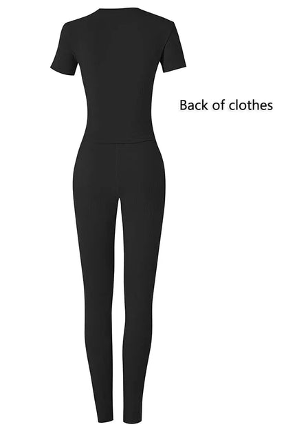 Lounge Wear Ribbed Casual 2 Piece Summer Shorts Set For Women  Sleeve Top+Elastic Leggings Outfits