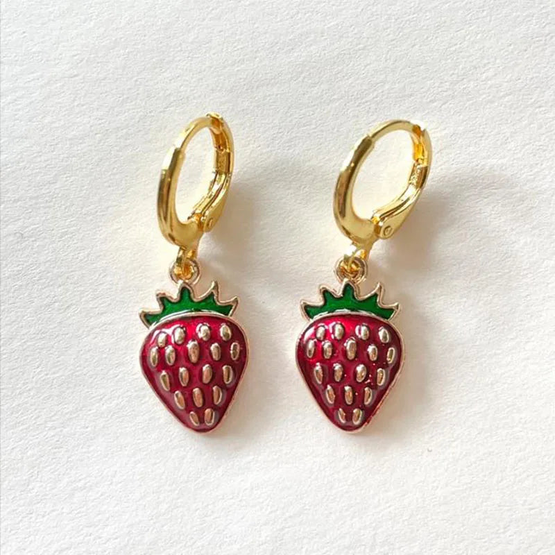 strawberry jewelry necklace earrings set y2k indie jewelry