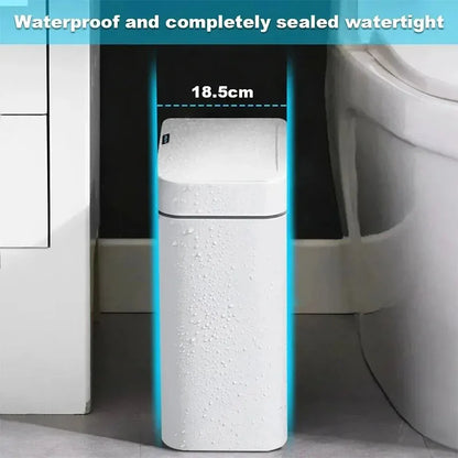 Cubo de basura inteligente para baño de 15L, blanco, sin contacto, estrecho, con sensor inteligente, para casa inteligente, con embolsado automático, cubo de basura electrónico