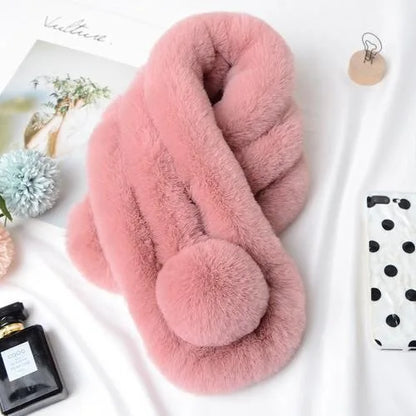 Bufanda de piel de conejo para mujer, cálida y suave, para invierno, informal, para exteriores