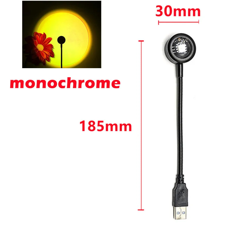 Proyector de lámpara de atardecer LED USB RnnTuu, luz nocturna portátil para decoración del hogar, luz de ambiente para sala de estar, fotografía de pared, luces de neón