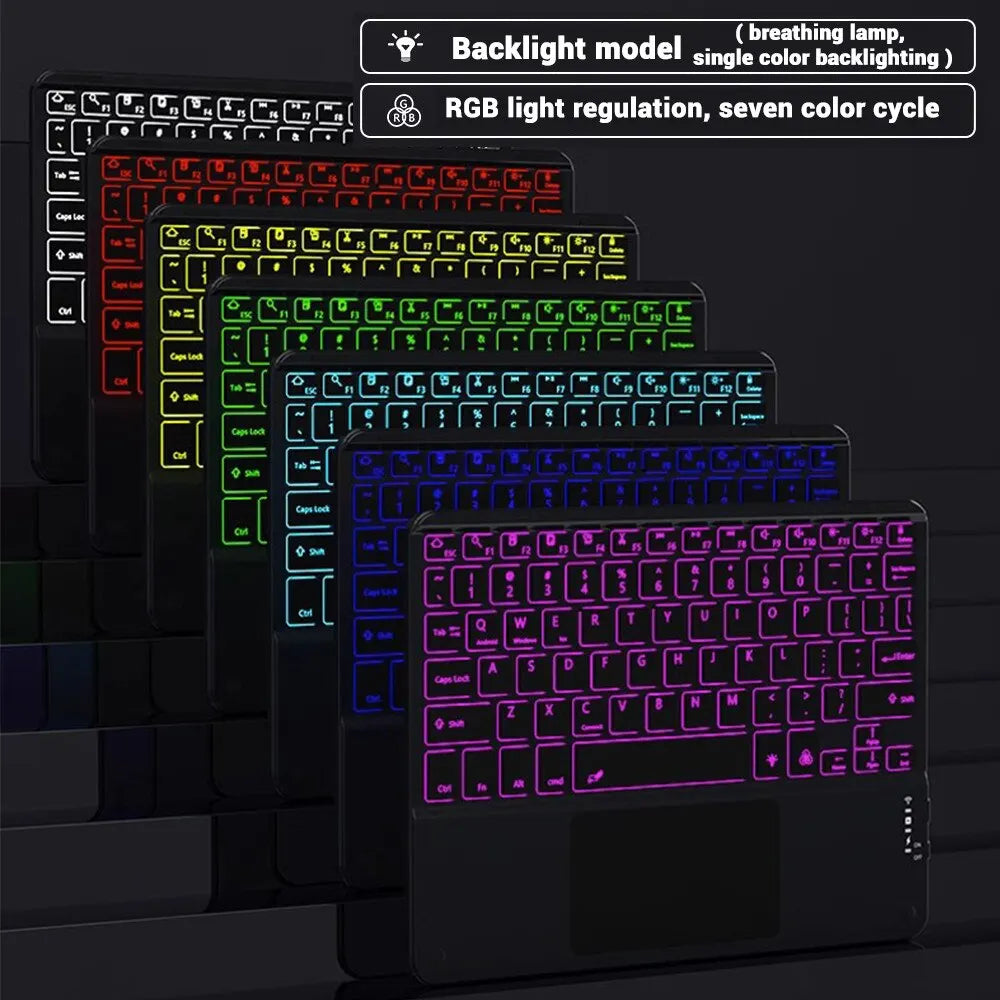 Wireless Backlit Bluetooth with Touchpad Ultra Slim 7-Colors Backlit Keyboard Portable Rechargeable Keyboard for ipad