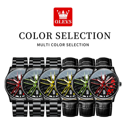 Reloj de lujo OLEVS Wheel para hombre, resistente al agua, con llanta giratoria deportiva, de cuarzo, de alta calidad y a la moda, el más vendido.