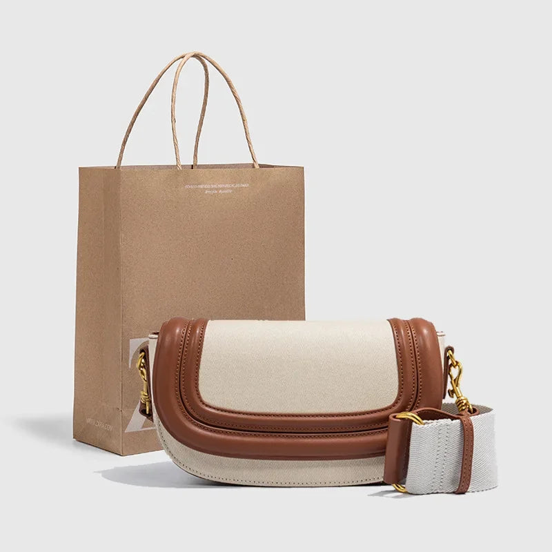 Fashionable Versatile Women's Crossbody Bag 2024 New Color Blocking Canvas Single Shoulder Sling Bag Motorcycle Equipment Access