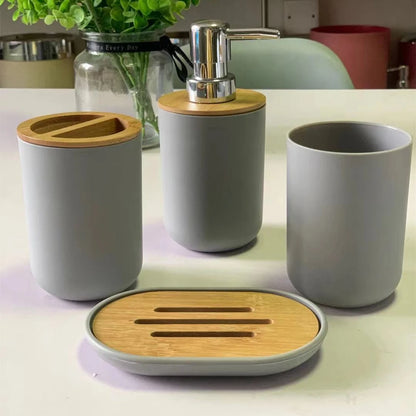 White Black Gray Bamboo Soap Dish Home Hotel Bathroom Supply Mouthwash Cup Toothbrush Holder Storage Bottle Bathroom Wash Set