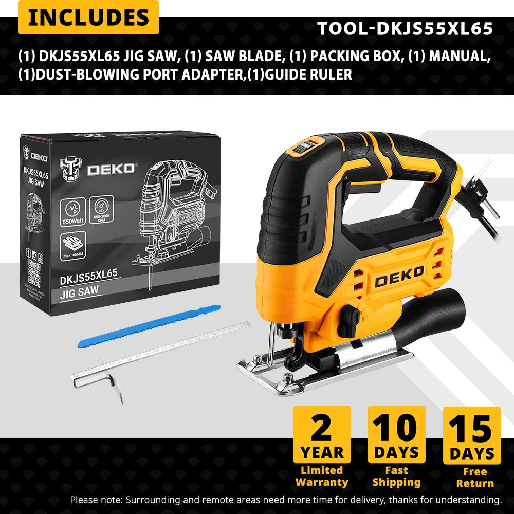DEKO 220V DKJS55XL65 550W JIG SAW Woodworking Electric Tools Electric Saw With Guide Ruler Saw Blade Allen Wrench