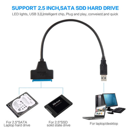Cable adaptador SATA a USB 3.0 de 22 pines, compatible con discos duros externos HDD/SSD de 2,5 pulgadas, hasta 6 Gbps.