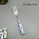 New Cute Bear Spoon Fork Ceramic Dessert Milk Fruit Salad Spoons Cartoon Flatware Kid Cutlery Tableware School Picnic Dinnerware
