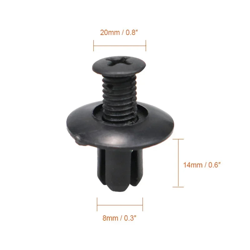 8mm Plastic Rivets Fasteners Screw Car Bumper Fender Black Rivet Car Fastener Clips for Toyota Focus Kia Nissan Yamaha