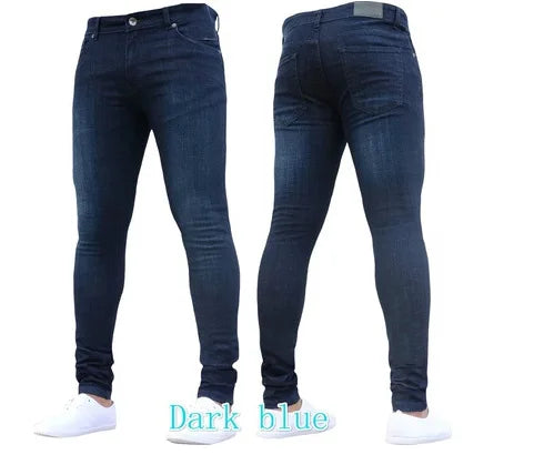 Casual Men Jeans Pencil Pants Streetwear Skinny Denim Full Length Slim Trousers Slight Strech Europe America Zipper Fly Jeans