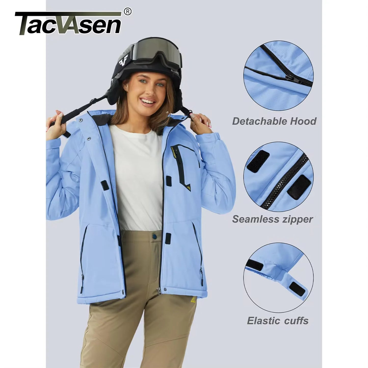 TACVASEN Chaqueta de esquí y snowboard de invierno para mujer, forro polar térmico, impermeable, informal, para trabajo, lluvia, cortavientos, parka