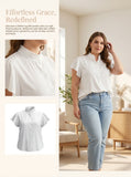 Gadinus Plus Size Women's Flutter Sleeve Blouse Ruffle Collar Button Front Loose Fit Curved Hem Tunic Top